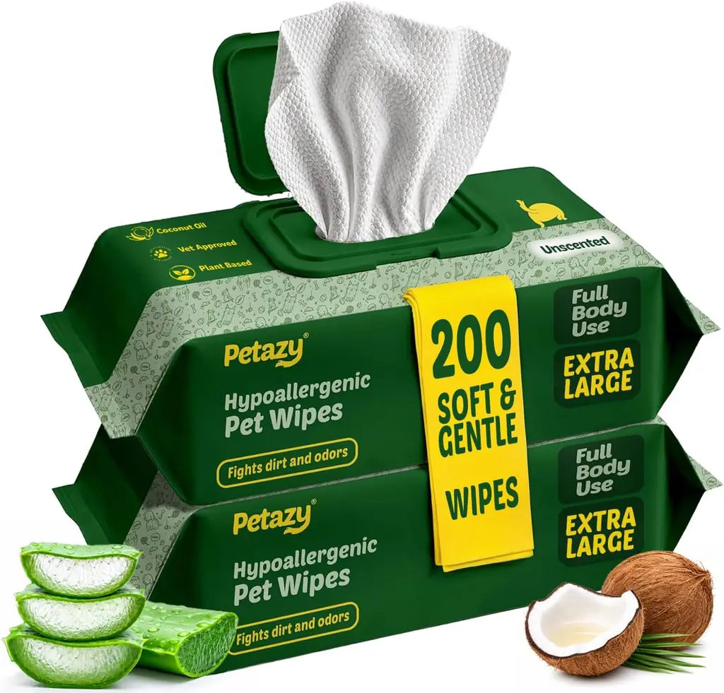 Pet Wipes for Dogs & Cats | XL 8x8in | Hypoallergenic | Chamomile, Lavender or Unscented