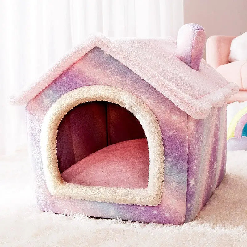 Double-Roof Pet House – Washable Tent Bed for Dogs & Cats