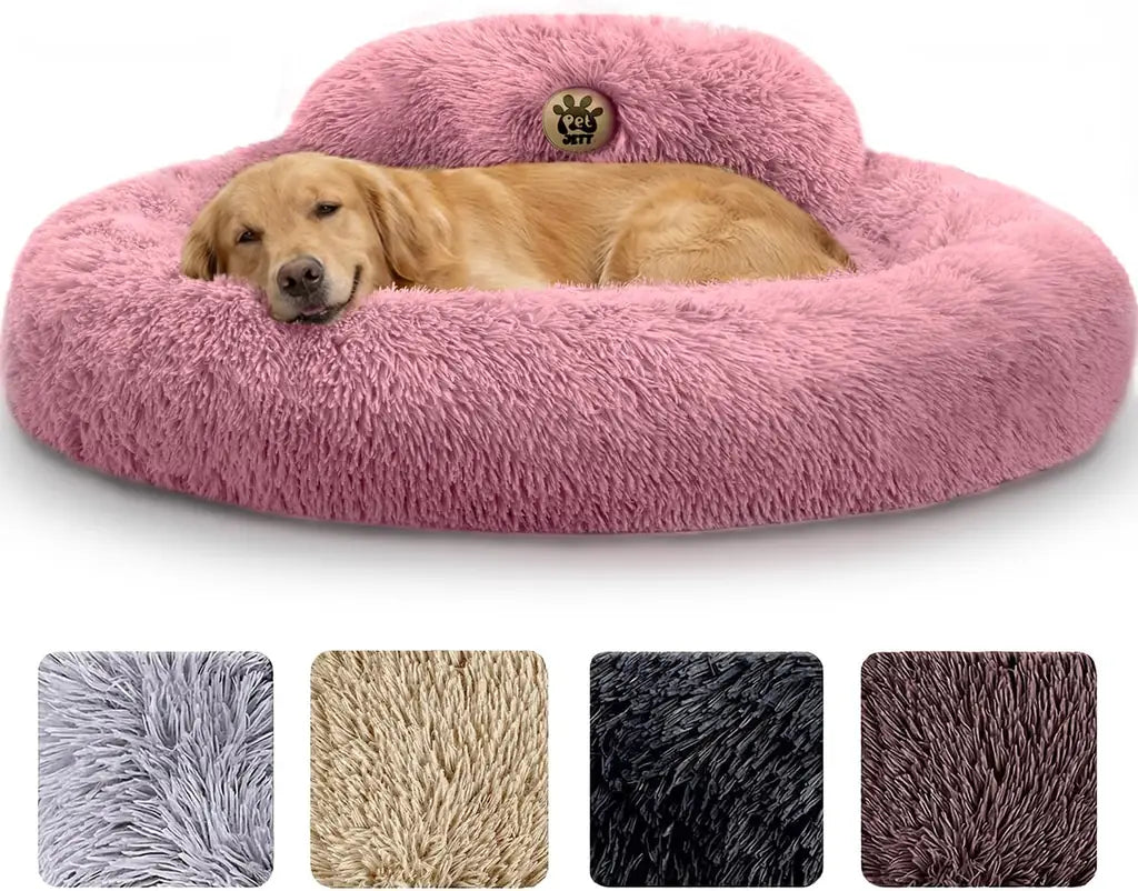 PetJett Calming Donut Dog Bed | Anti-Anxiety Faux Fur Pet Bed