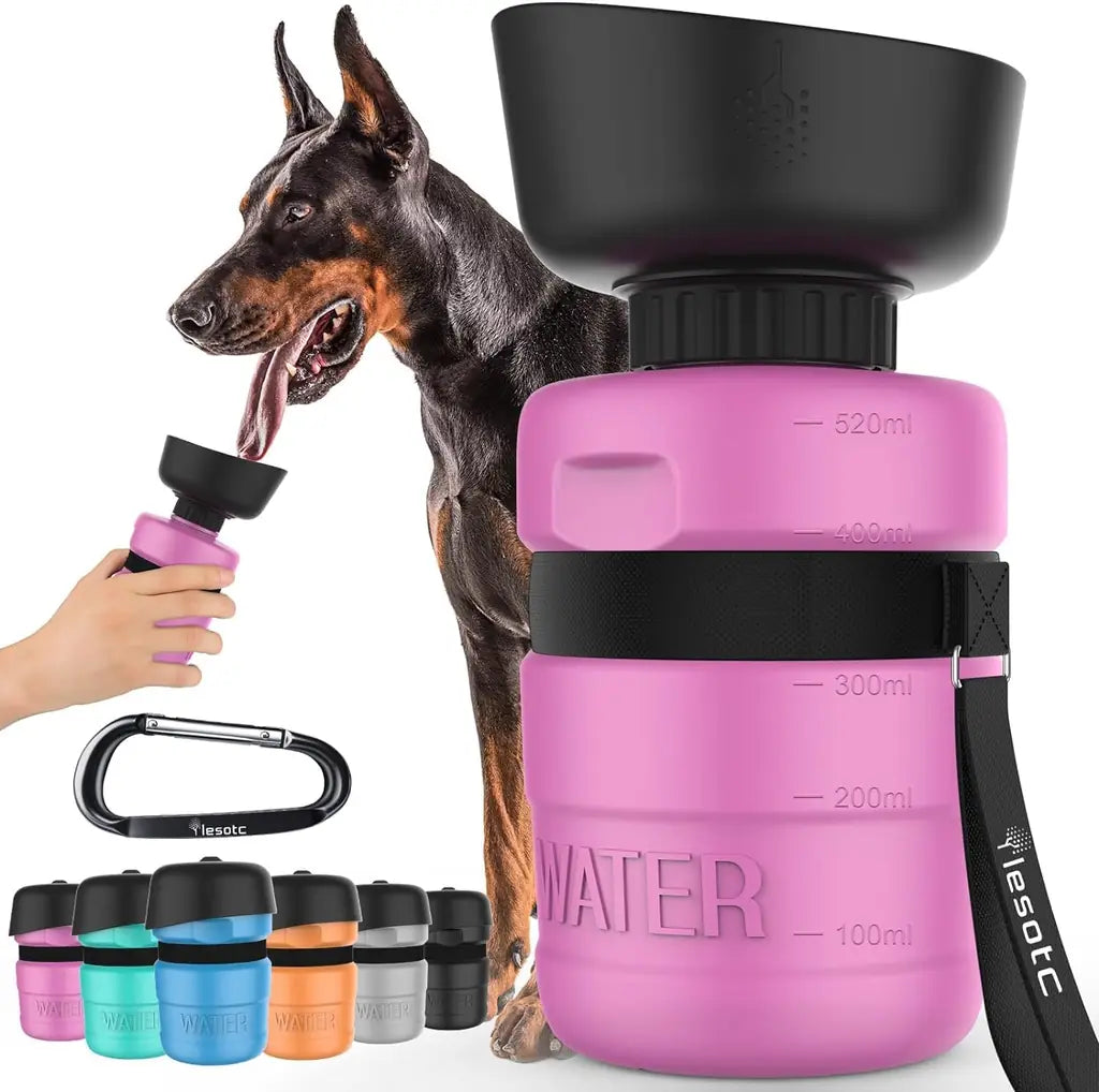 Lesotc Portable Dog Water Bottle with Bowl – 18oz / 28oz / 77oz Leak-Proof Dispenser for Dogs