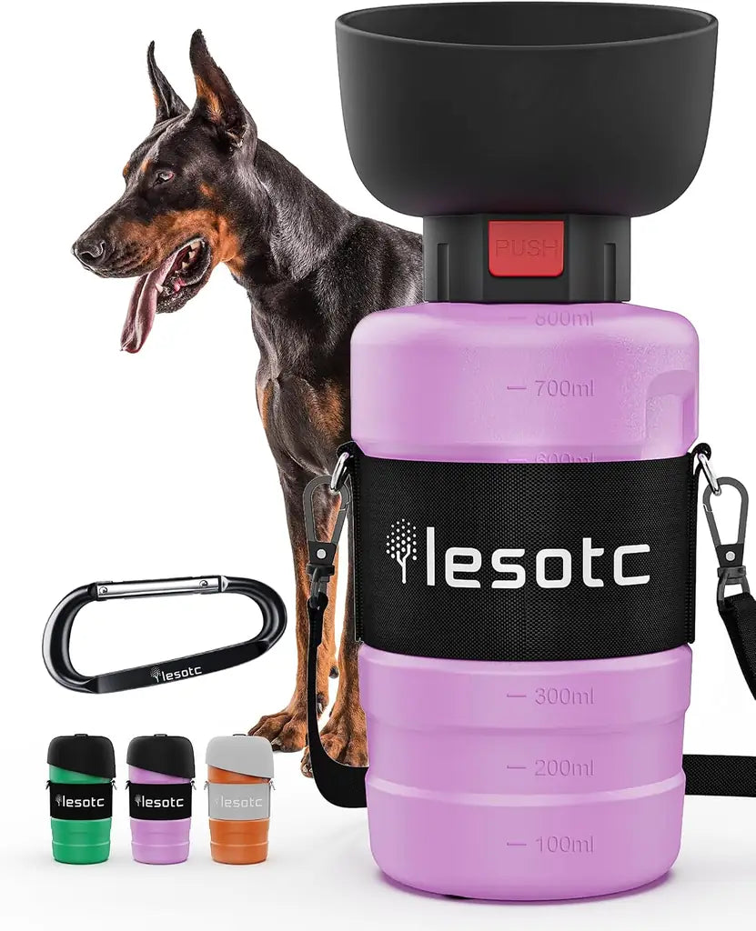 Lesotc Portable Dog Water Bottle with Bowl – 18oz / 28oz / 77oz Leak-Proof Dispenser for Dogs