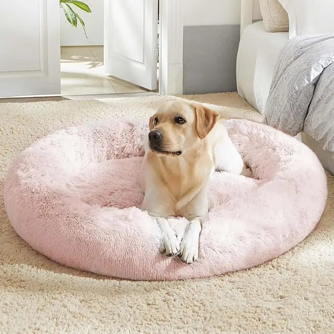 Western Home Calming Soft Round Dog & Cat Bed | Faux Fur Anti-Anxiety Cuddler