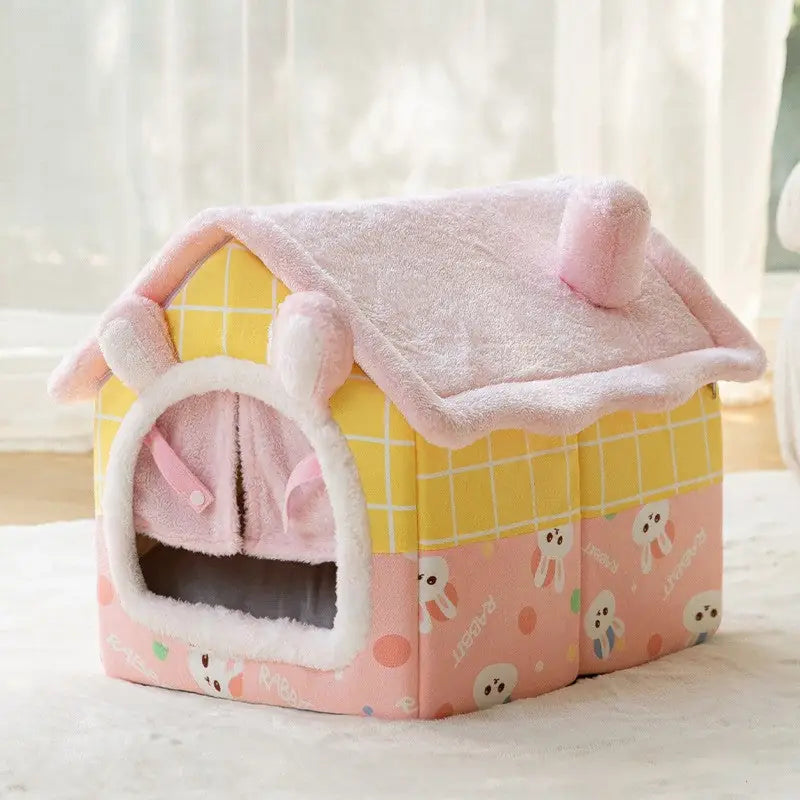Double-Roof Pet House – Washable Tent Bed for Dogs & Cats