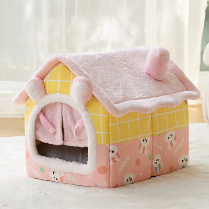 Double-Roof Pet House – Washable Tent Bed for Dogs & Cats