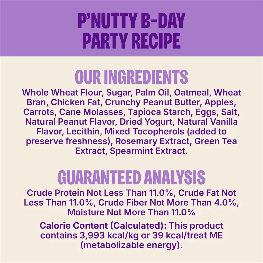 Old Mother Hubbard P-Nutty Birthday Biscuits | Natural Dog Birthday Cake Treat | Peanut Butter Flavor | 10 oz