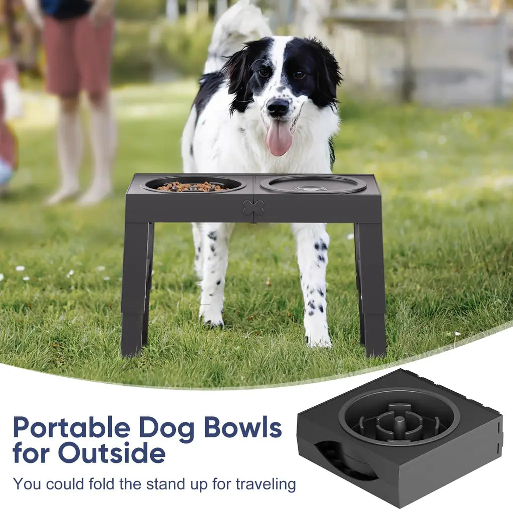 Elevated Dog Bowl Stand with Slow Feeder – 5 Adjustable Heights