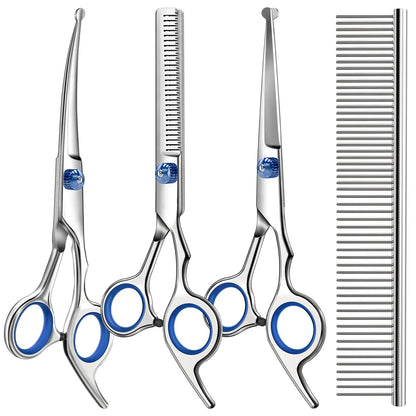 Saccison 4-in-1 Pet Grooming Scissors Kit with Safety Round Tips