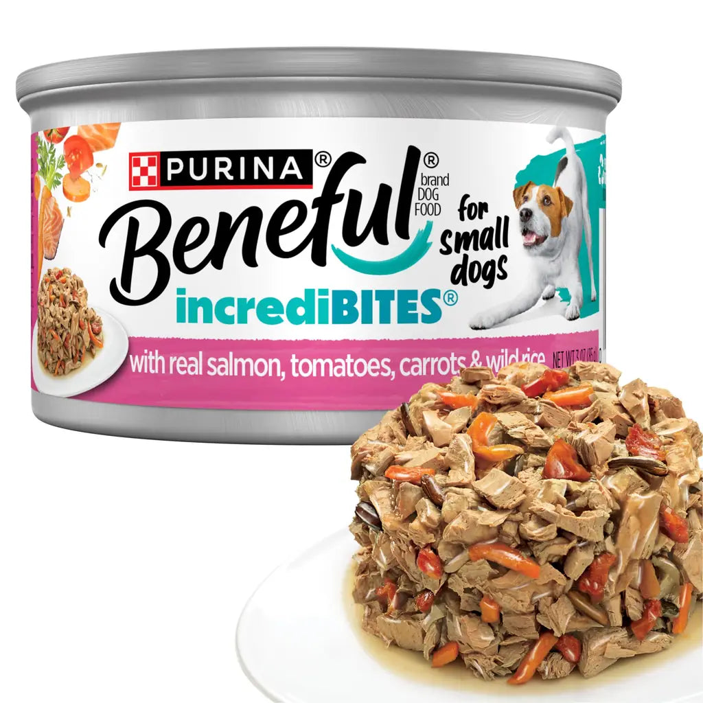 Beneful IncrediBites Small Breed Wet Dog Food | Real Beef, Chicken & Salmon in Gravy | 3 oz Cans | Variety Pack, Salmon, Chicken & Beef