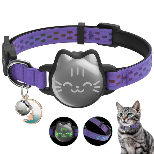 Waterproof Breakaway AirTag Cat Collar with Luminous Reflective Pattern, Breakaway Buckle & Bell – Compatible with Apple AirTag 1st & 2nd Gen