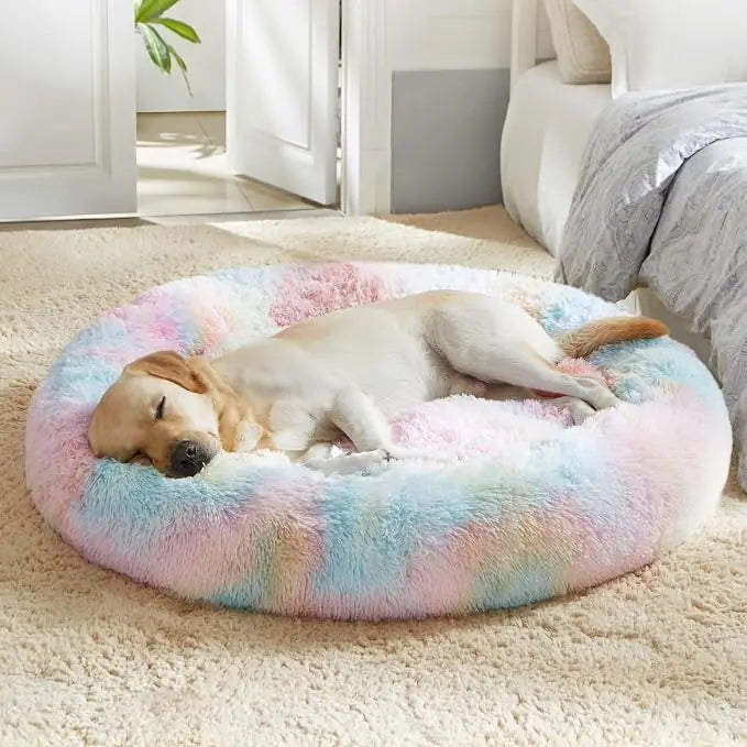 Western Home Calming Soft Round Dog & Cat Bed | Faux Fur Anti-Anxiety Cuddler