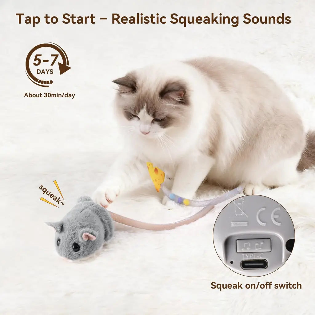 Interactive Cat Toy: 360° Rolling Mouse with Motion Sensor
