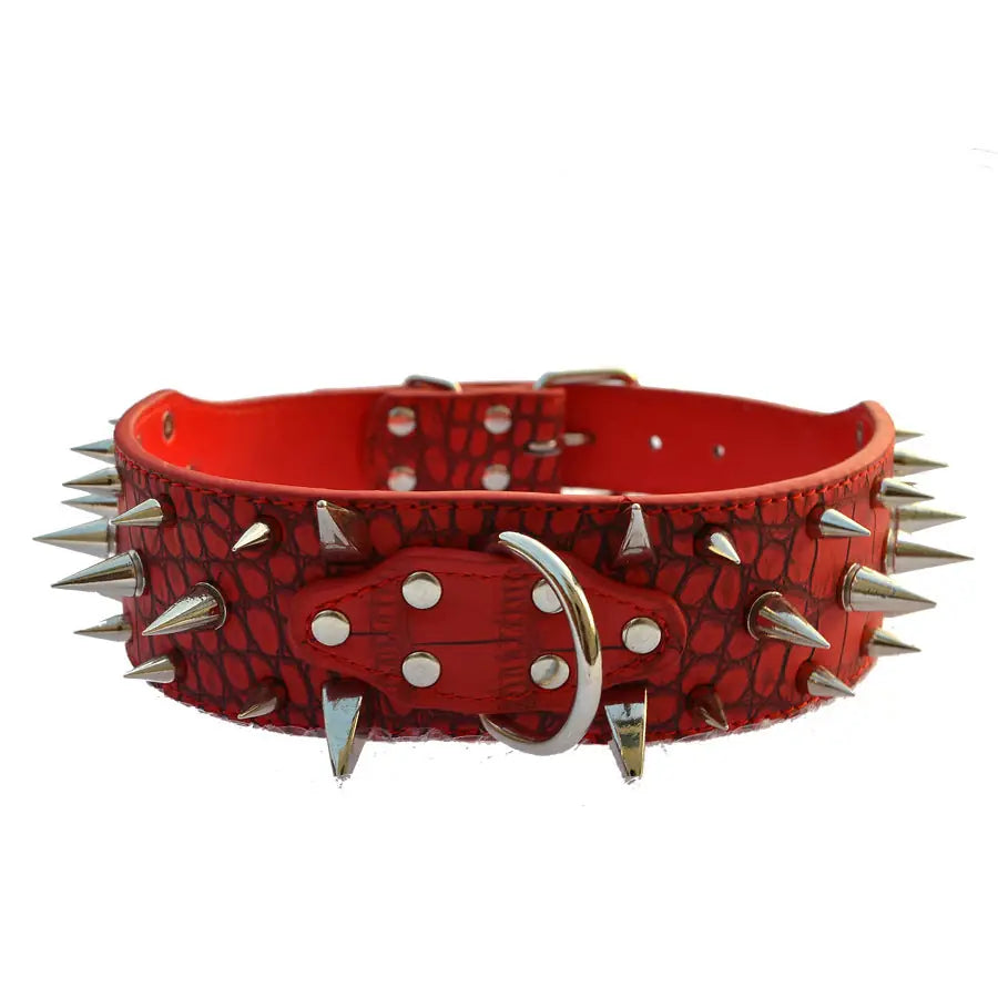 Spiked Leather Dog Collar – Crocodile Pattern for Large Dogs