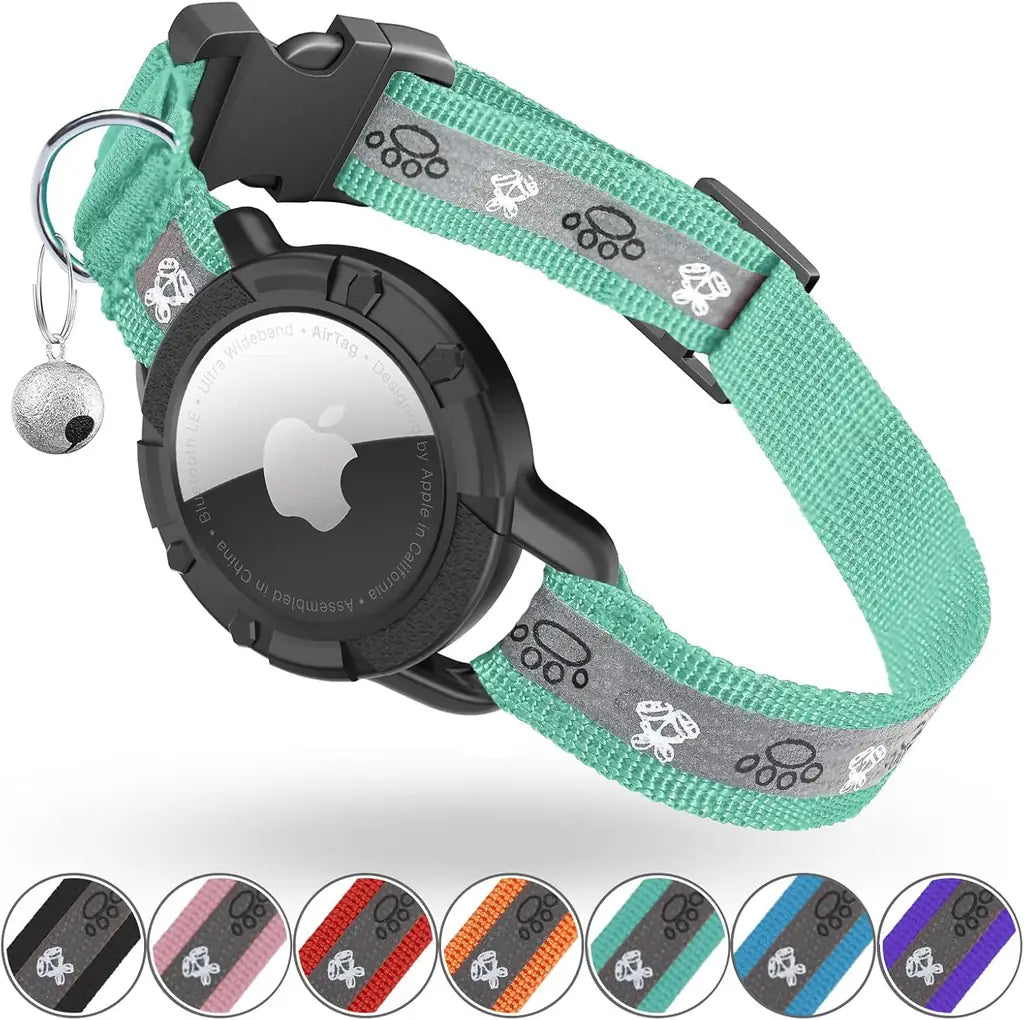 Reflective AirTag Cat Collar with Integrated Holder, Bell & Safety Elastic