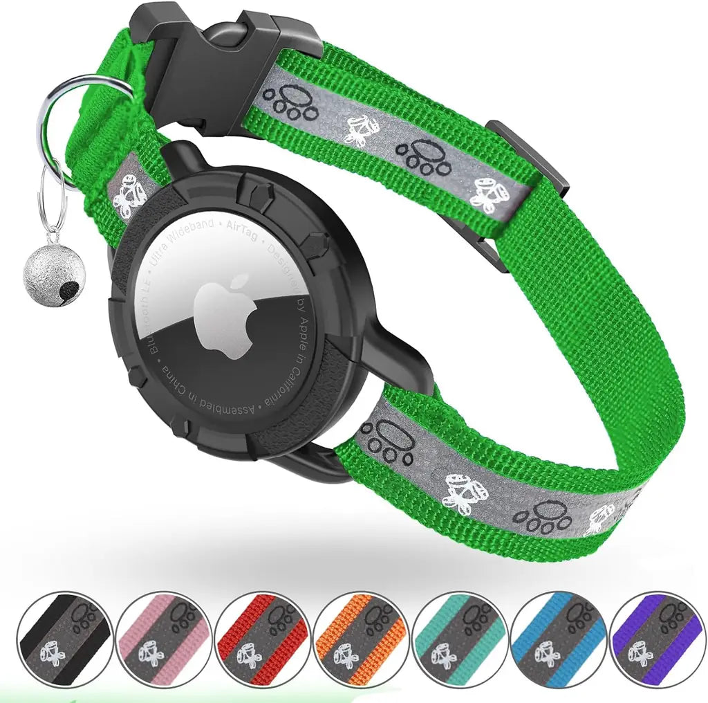 Reflective AirTag Cat Collar with Integrated Holder, Bell & Safety Elastic