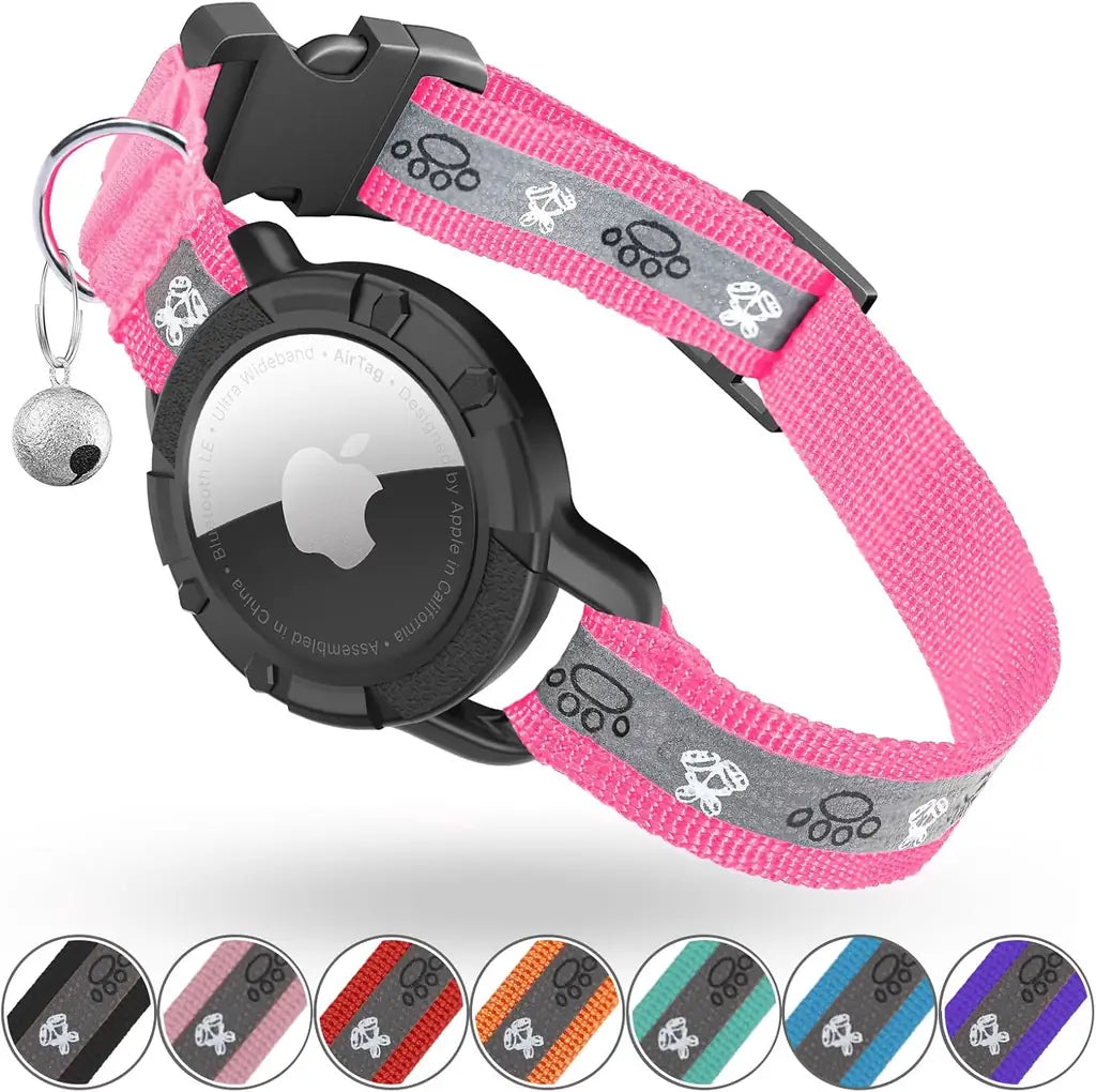 Reflective AirTag Cat Collar with Integrated Holder, Bell & Safety Elastic