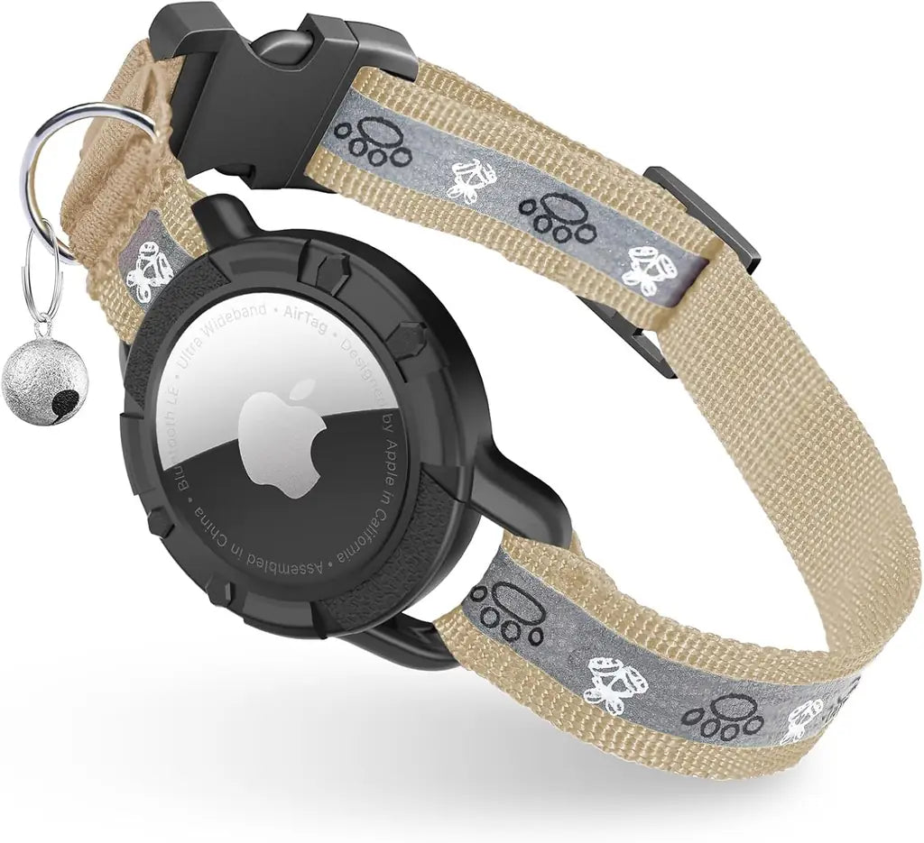 Reflective AirTag Cat Collar with Integrated Holder, Bell & Safety Elastic