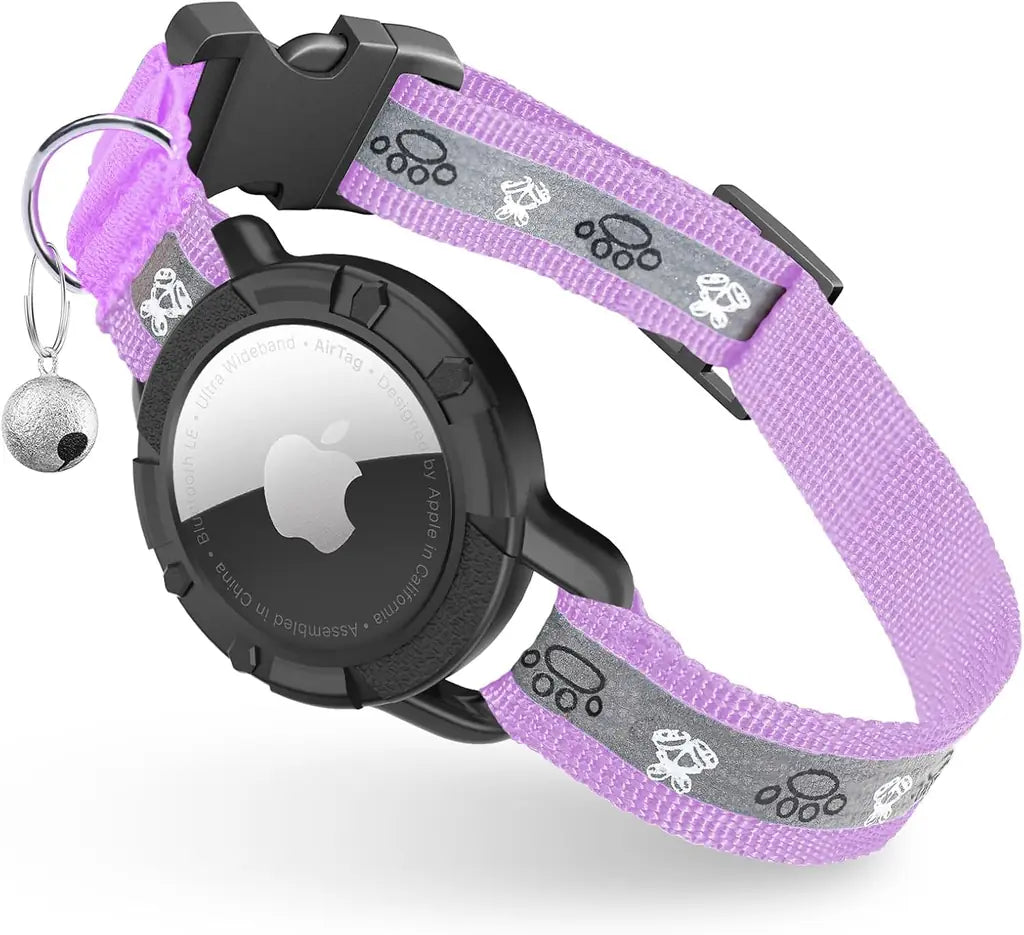 Reflective AirTag Cat Collar with Integrated Holder, Bell & Safety Elastic