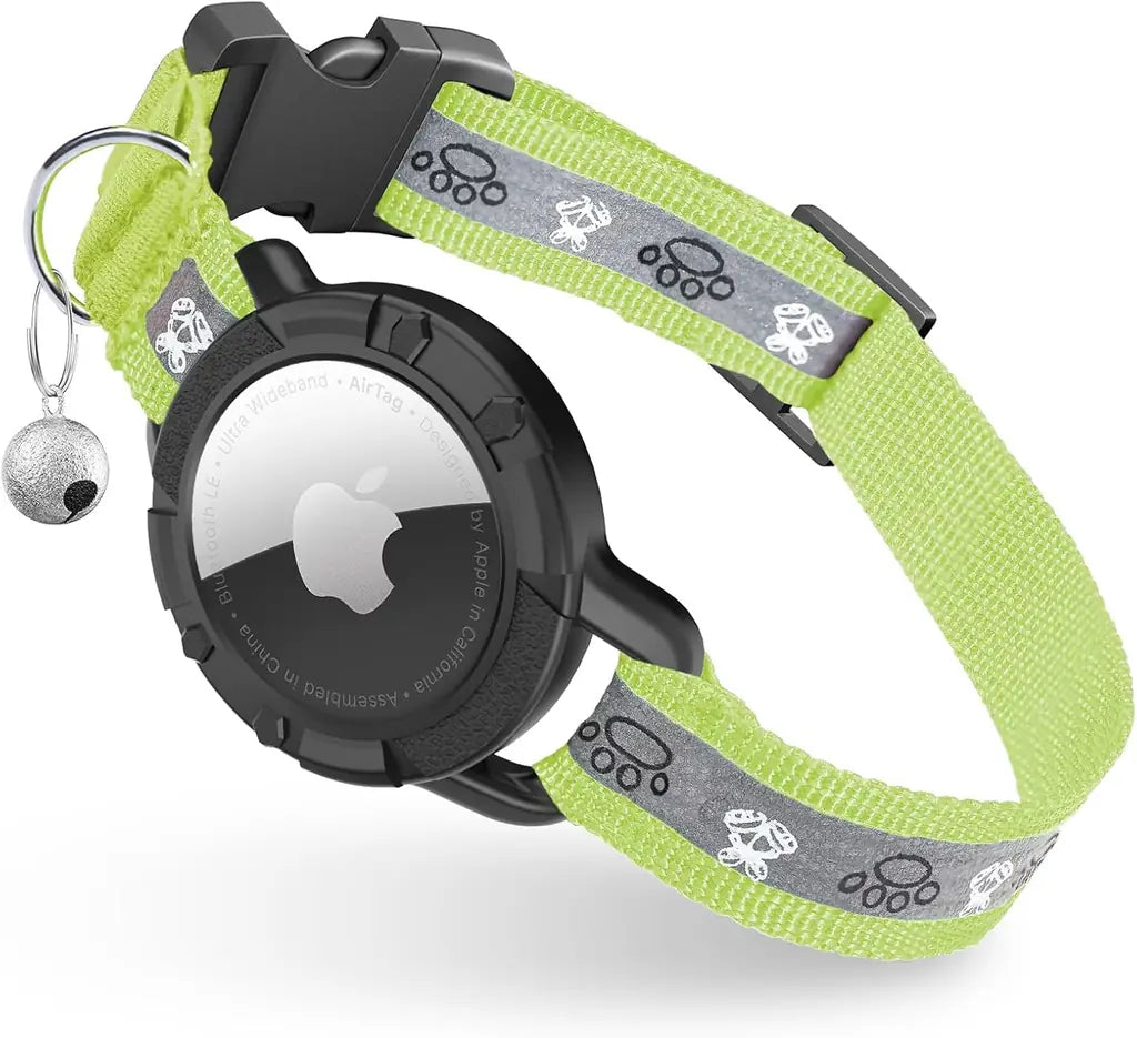 Reflective AirTag Cat Collar with Integrated Holder, Bell & Safety Elastic