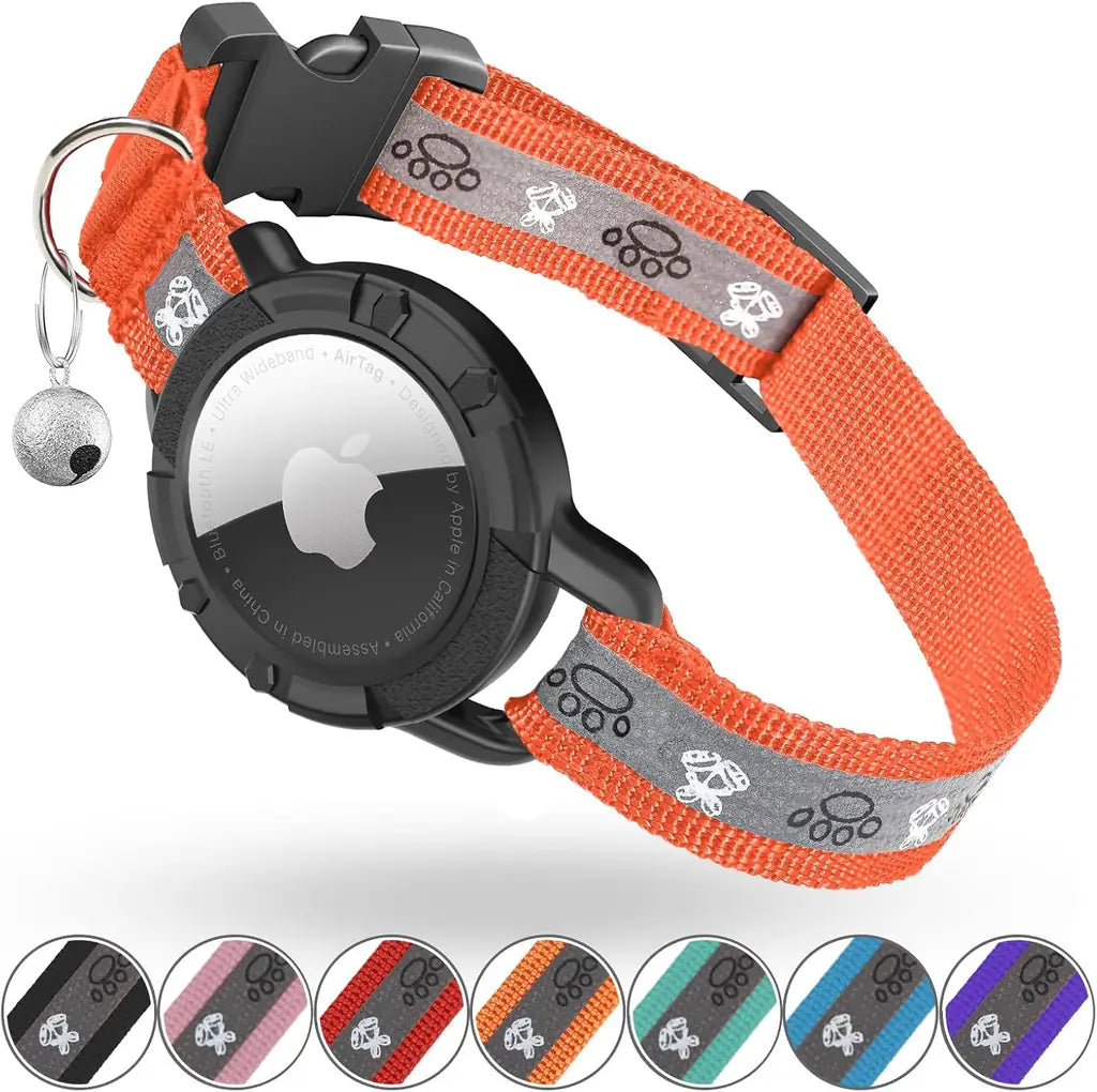 Reflective AirTag Cat Collar with Integrated Holder, Bell & Safety Elastic