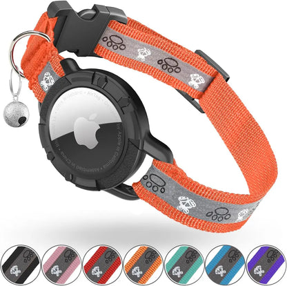 Reflective AirTag Cat Collar with Integrated Holder, Bell & Safety Elastic