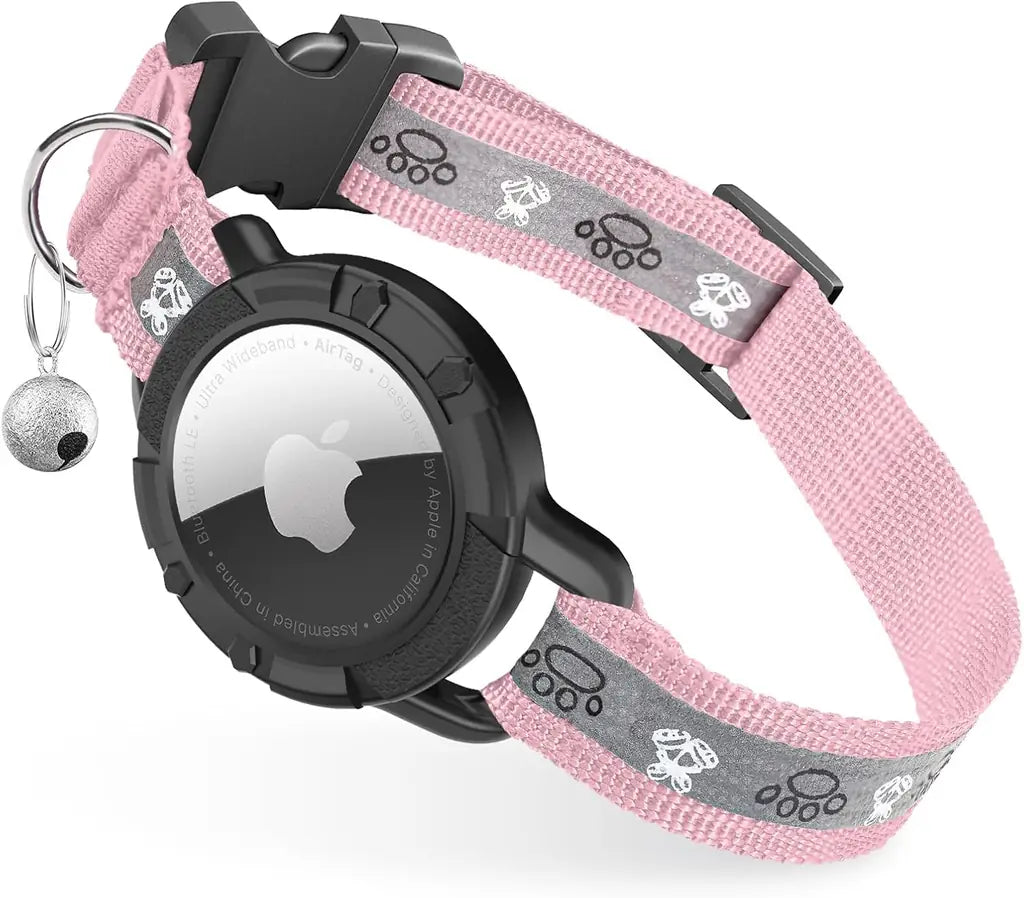 Reflective AirTag Cat Collar with Integrated Holder, Bell & Safety Elastic
