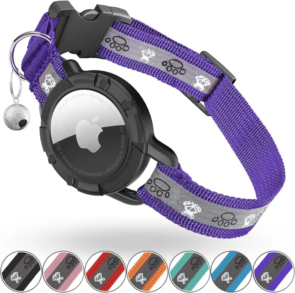Reflective AirTag Cat Collar with Integrated Holder, Bell & Safety Elastic