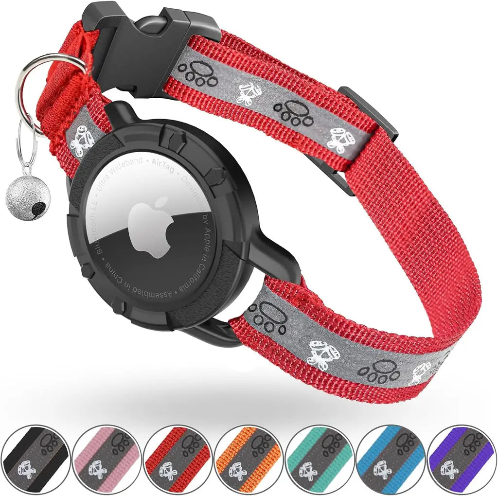 Reflective AirTag Cat Collar with Integrated Holder, Bell & Safety Elastic