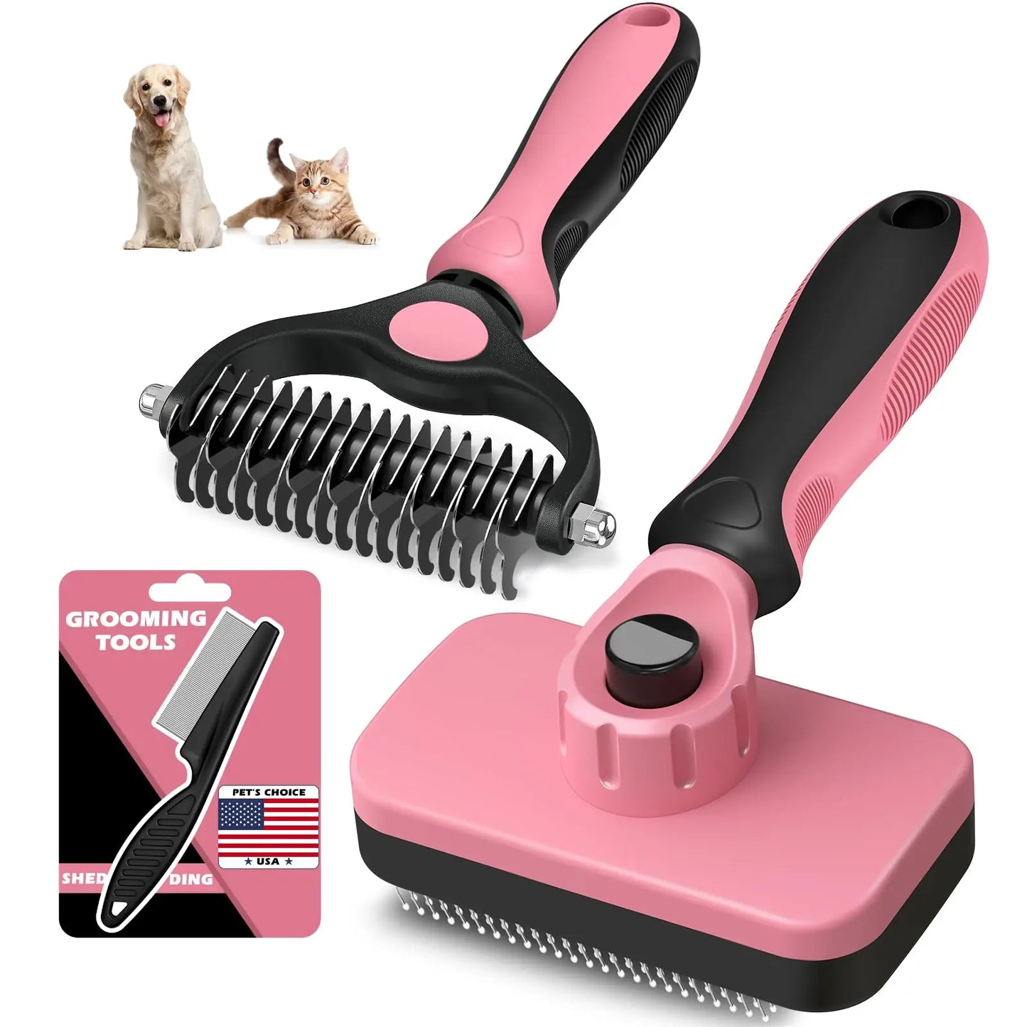 3-in-1 Dog Grooming Set | Slicker Brush, Dematting Rake & Flea Comb