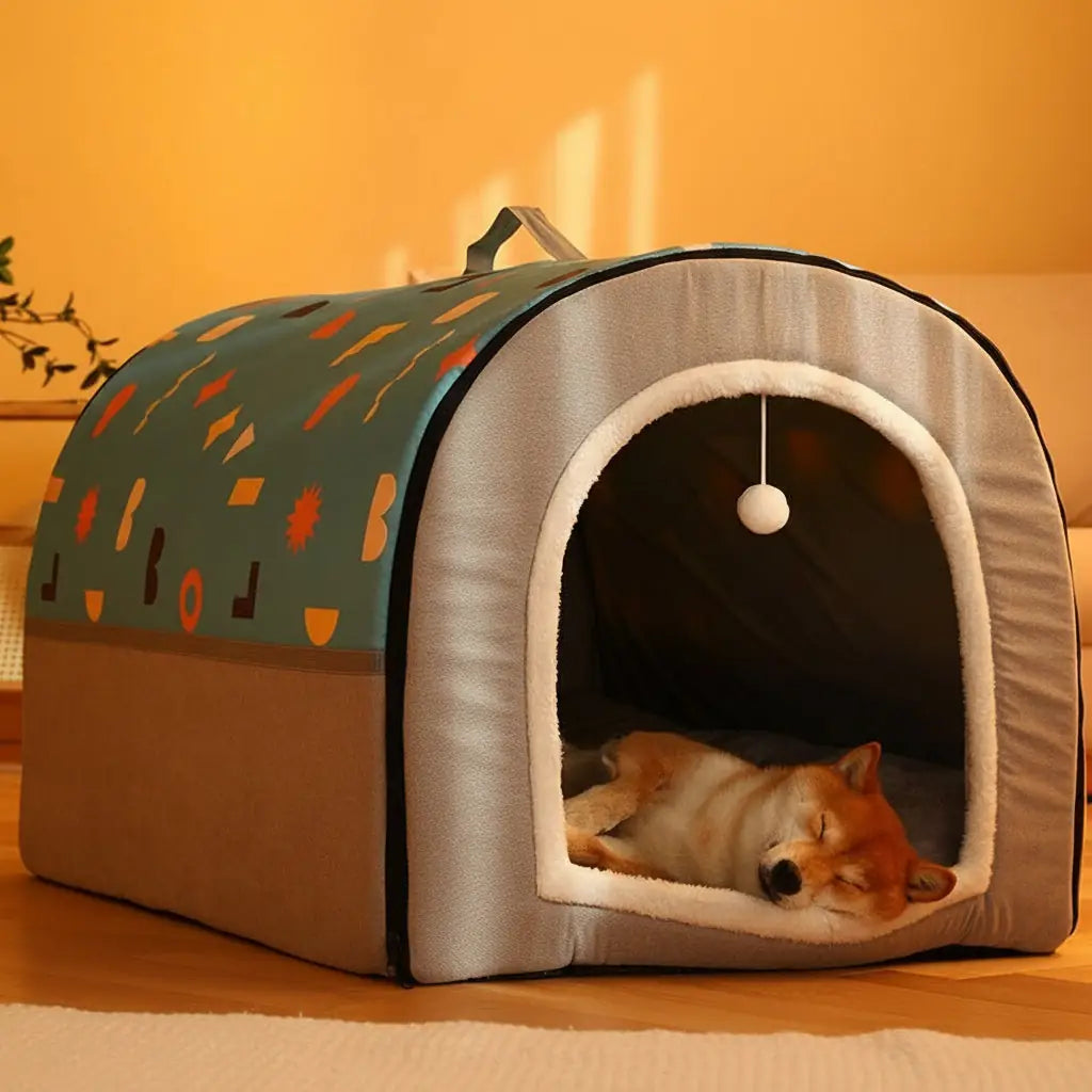 Cozy Corner Pet Bed - Semi-Enclosed Washable Dog & Cat House