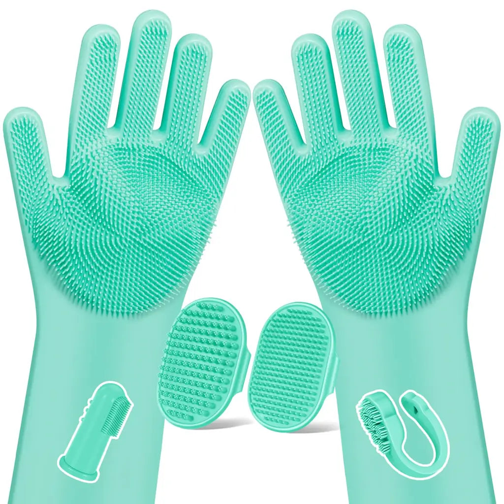 Bath Brush Finger Toothbrush for Dogs & Cats – Silicone Grooming Gloves Kit