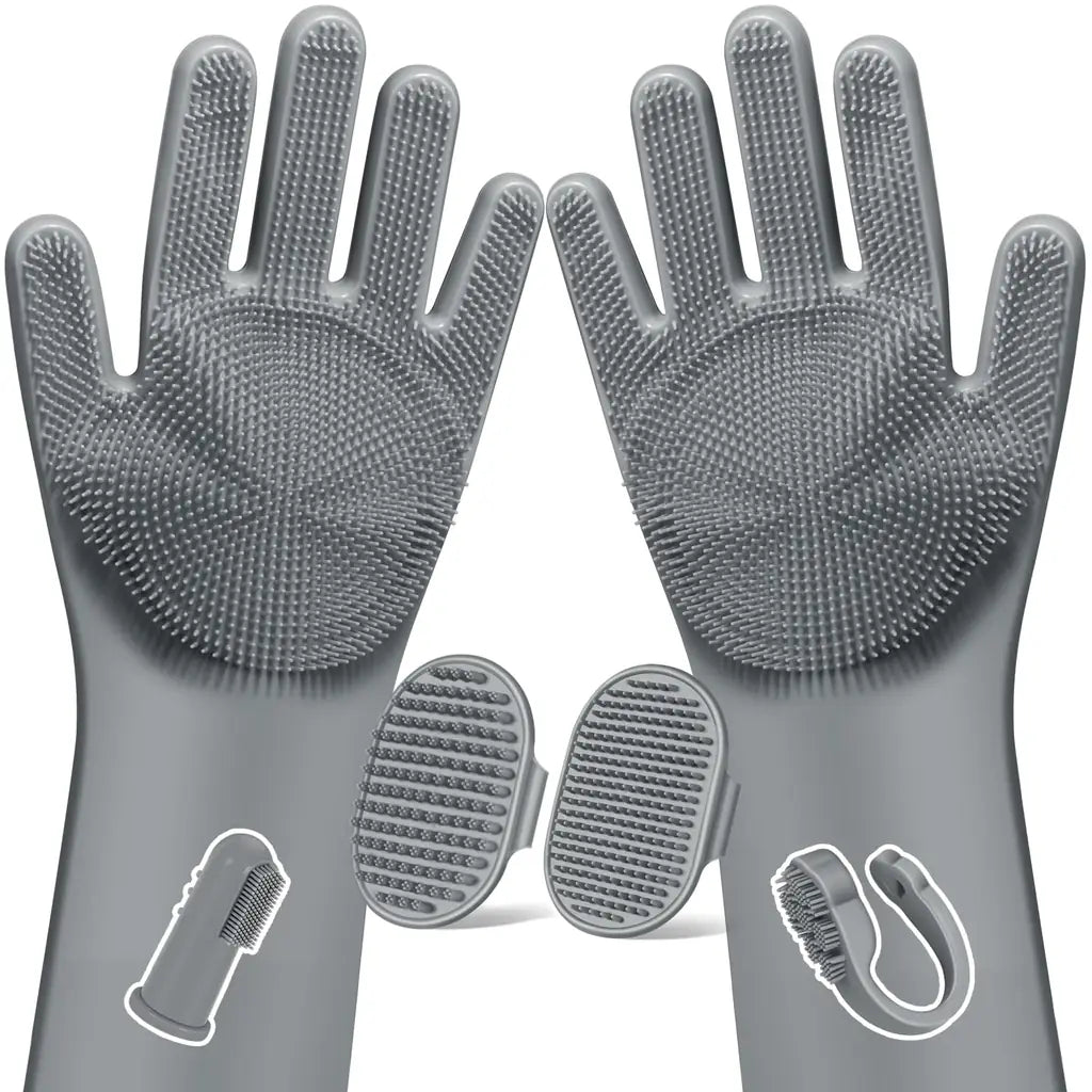 Bath Brush Finger Toothbrush for Dogs & Cats – Silicone Grooming Gloves Kit