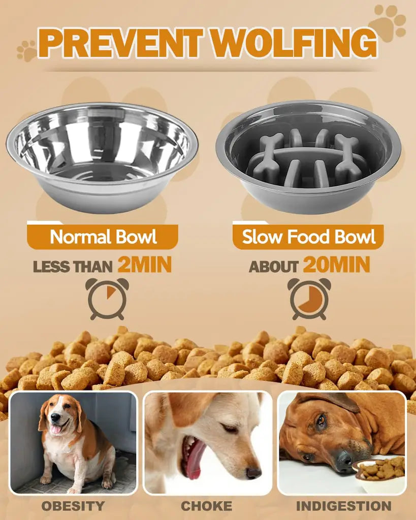 Elevated Dog Bowl Slow – Anti Bloat & Adjustable Dog Feeder
