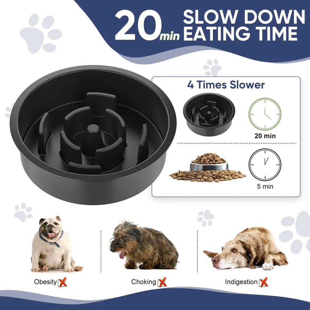 Elevated Dog Bowl Stand with Slow Feeder – 5 Adjustable Heights