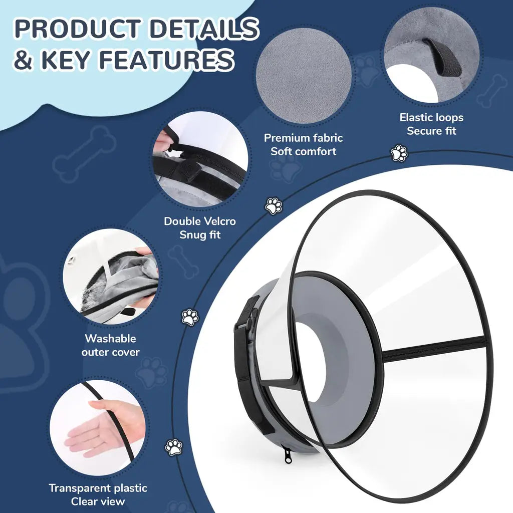 Sponge Core Dog Recovery Donut Collar – Soft Cone Alternative with Clear Vision Shield