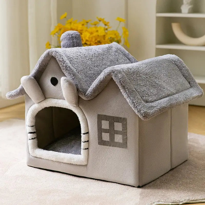 Double-Roof Pet House – Washable Tent Bed for Dogs & Cats