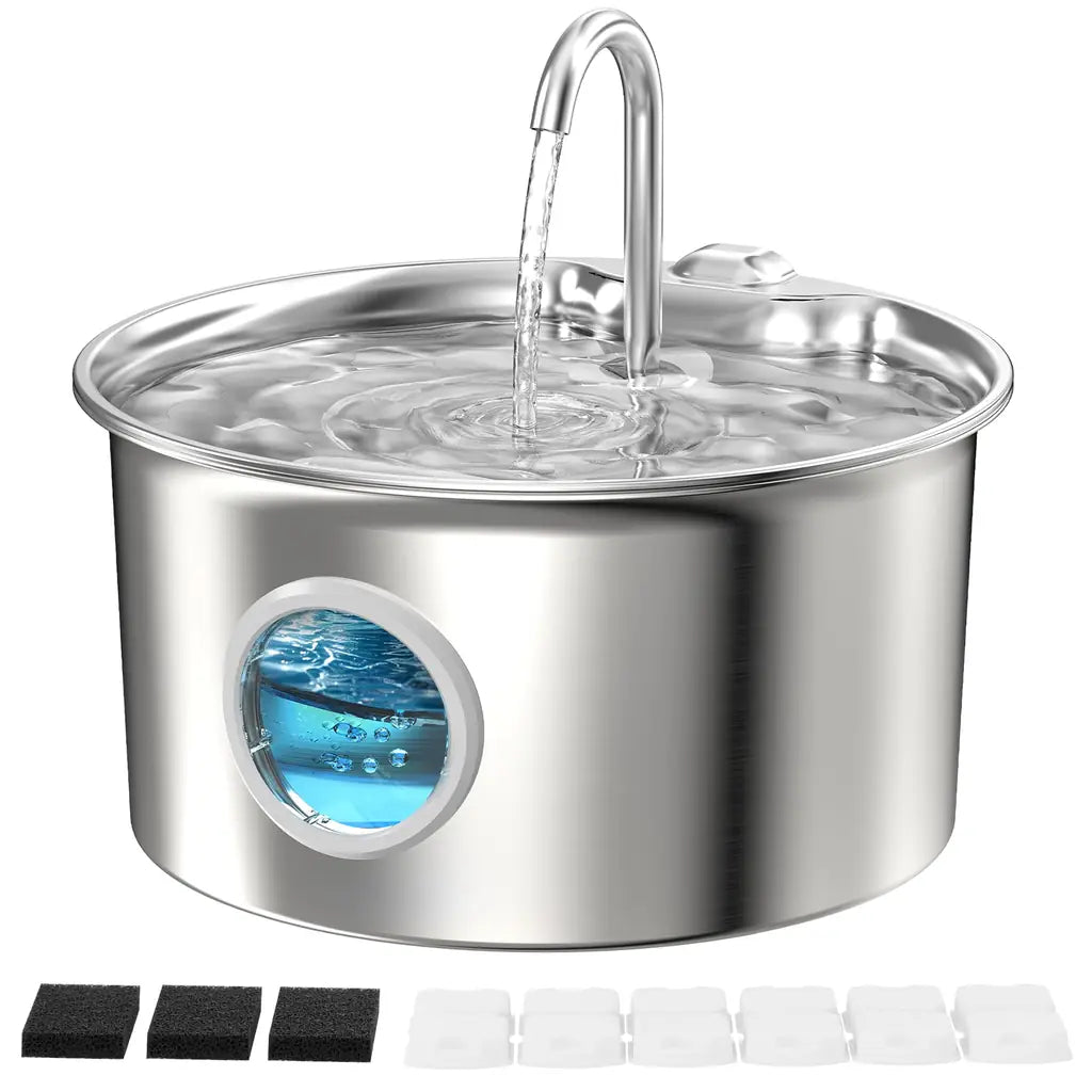 Best Cat Water Fountain for Picky Cats – 88oz Stainless Steel, LED Indicator, Quiet Pump, 4-Stage Filter