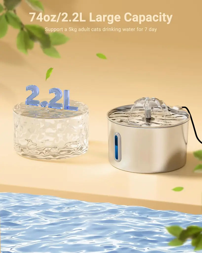 Cat Water Fountain Stainless Steel – 74oz, Quiet Pump, Healthy Hydration
