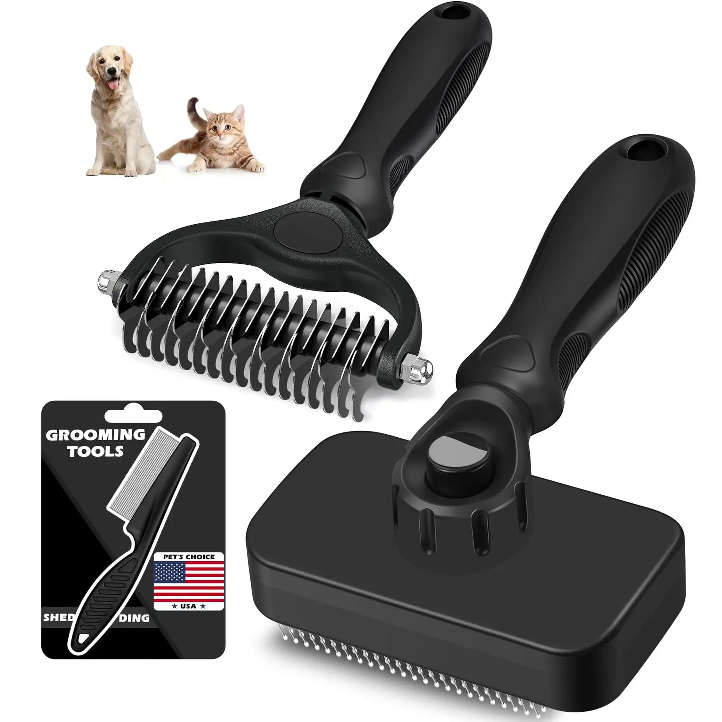 3-in-1 Dog Grooming Set | Slicker Brush, Dematting Rake & Flea Comb