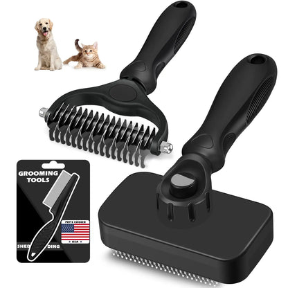 3-in-1 Dog Grooming Set | Slicker Brush, Dematting Rake & Flea Comb