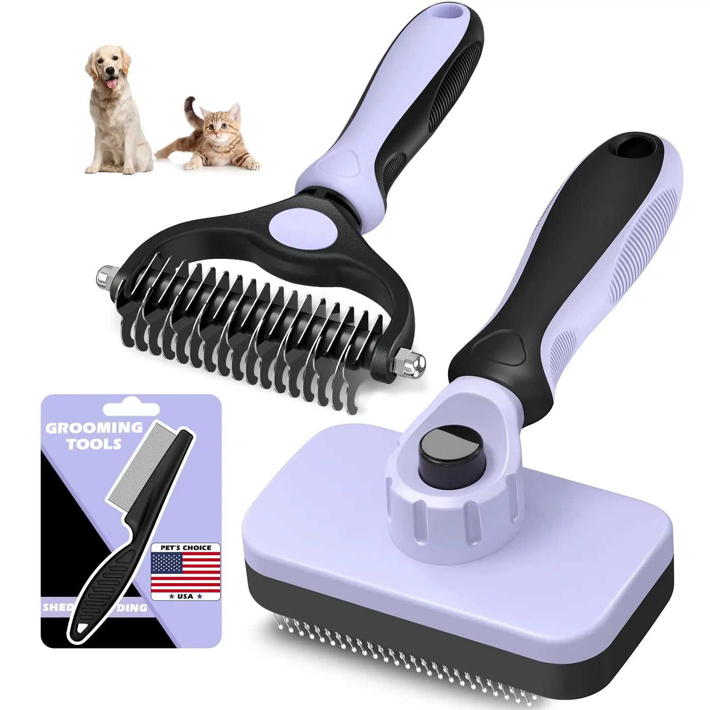 3-in-1 Dog Grooming Set | Slicker Brush, Dematting Rake & Flea Comb