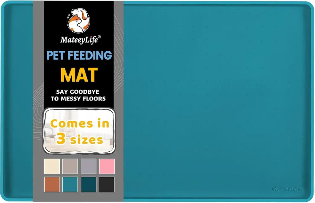 MateeyLife Silicone Cat & Dog Food Mat – Waterproof, Anti-Slip, Raised Edge Pet Feeding Mat