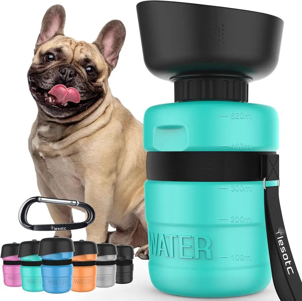 Lesotc Portable Dog Water Bottle with Bowl – 18oz / 28oz / 77oz Leak-Proof Dispenser for Dogs