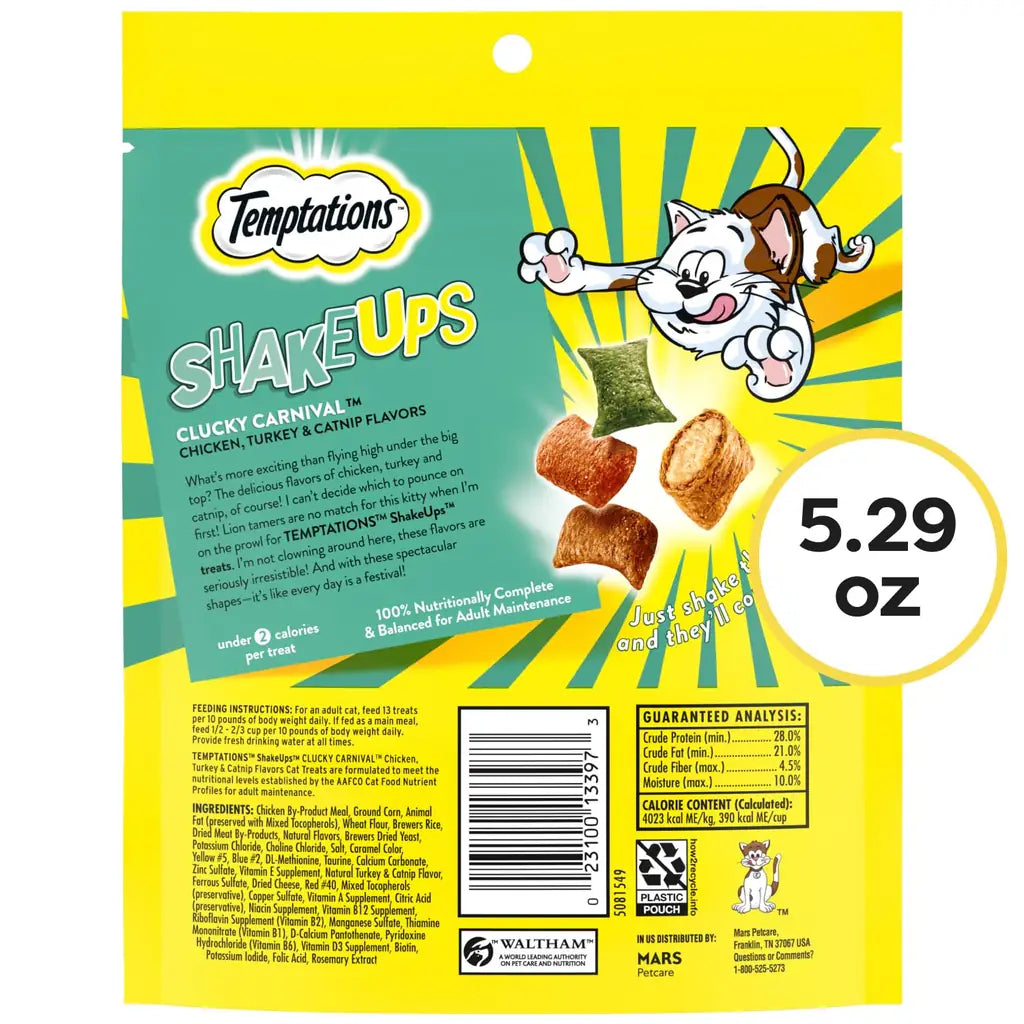Temptations Cat Treats ShakeUps | Clucky Carnival | Crunchy & Soft Chicken Bites | 5.29 oz & 12-Pack