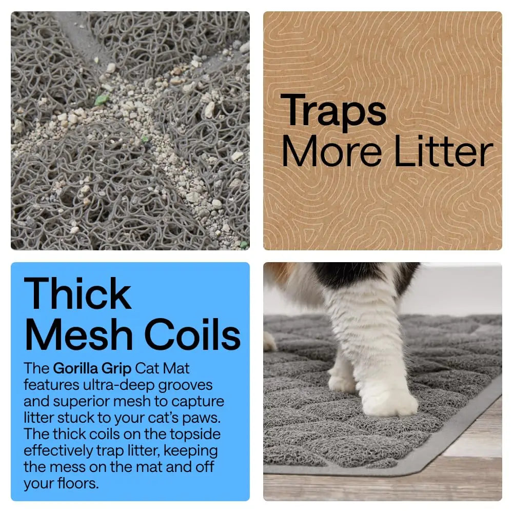 GORILLA GRIP Cat Litter Box Mat, Cushioned Coil Mesh Litter Trapping Mat, Scatter Control, Phthalate Free, Ultra Deep Catch Grooves, Easy Clean