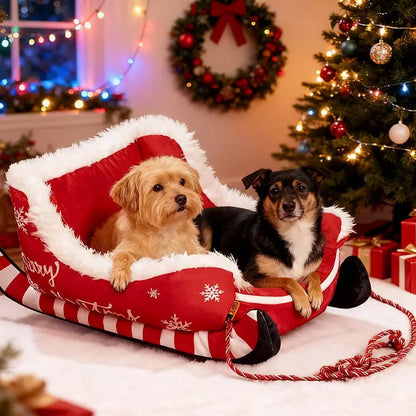 Holiday Sled Dog Bed - Cozy Plush Pet Crate Mat for Christmas