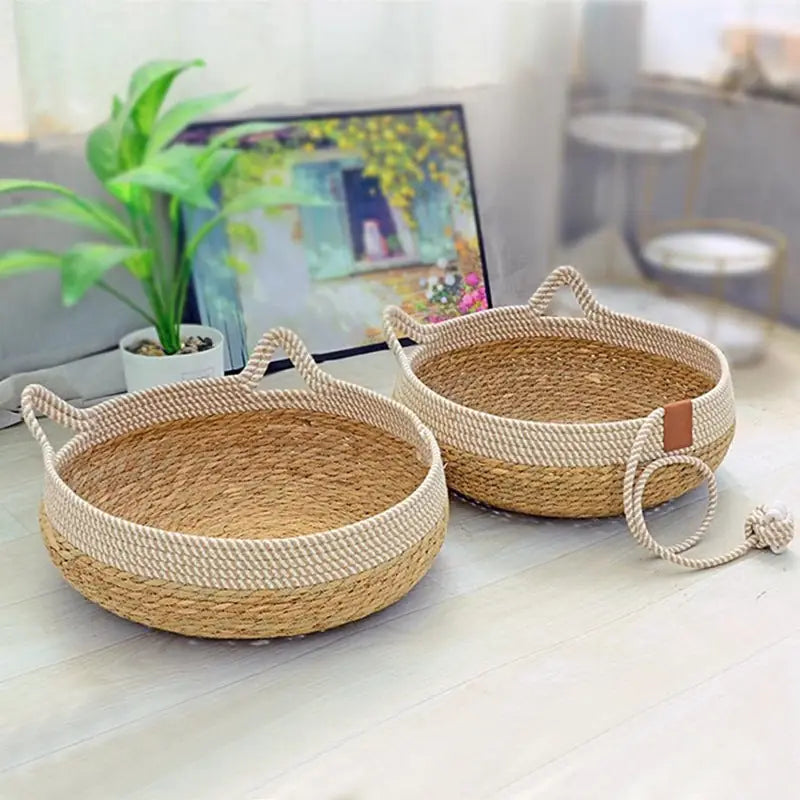 Natural Weave Cat Bed - Breathable & Cozy Pet Cushion
