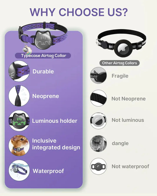 Waterproof Breakaway AirTag Cat Collar with Luminous Reflective Pattern, Breakaway Buckle & Bell – Compatible with Apple AirTag 1st & 2nd Gen