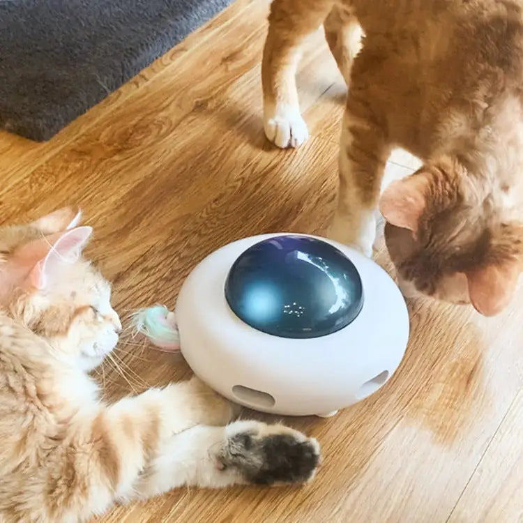 Gravitational UFO Flying Saucer Cat Toy – Electric Self-Entertainment Turntable with Cat Wand & Ball