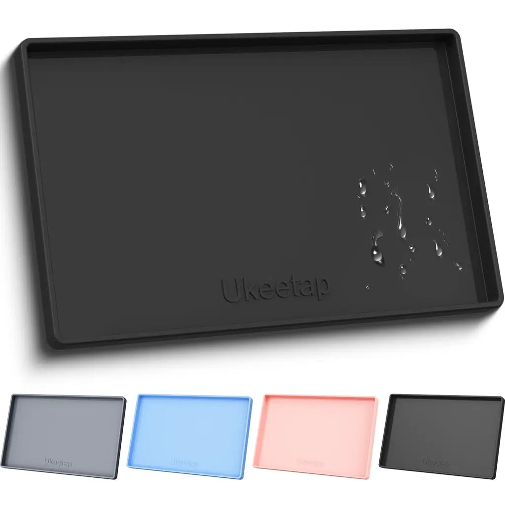 Pet Kitchen Mat & Dog Food Mat - ukeetap Extra Thick Silicone Waterproof Raised Edge BPA Free