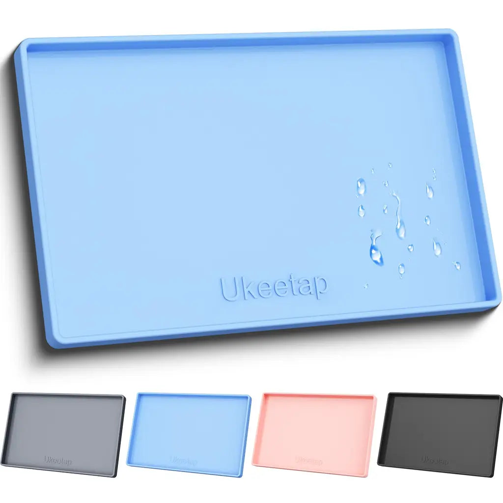 Pet Kitchen Mat & Dog Food Mat - ukeetap Extra Thick Silicone Waterproof Raised Edge BPA Free